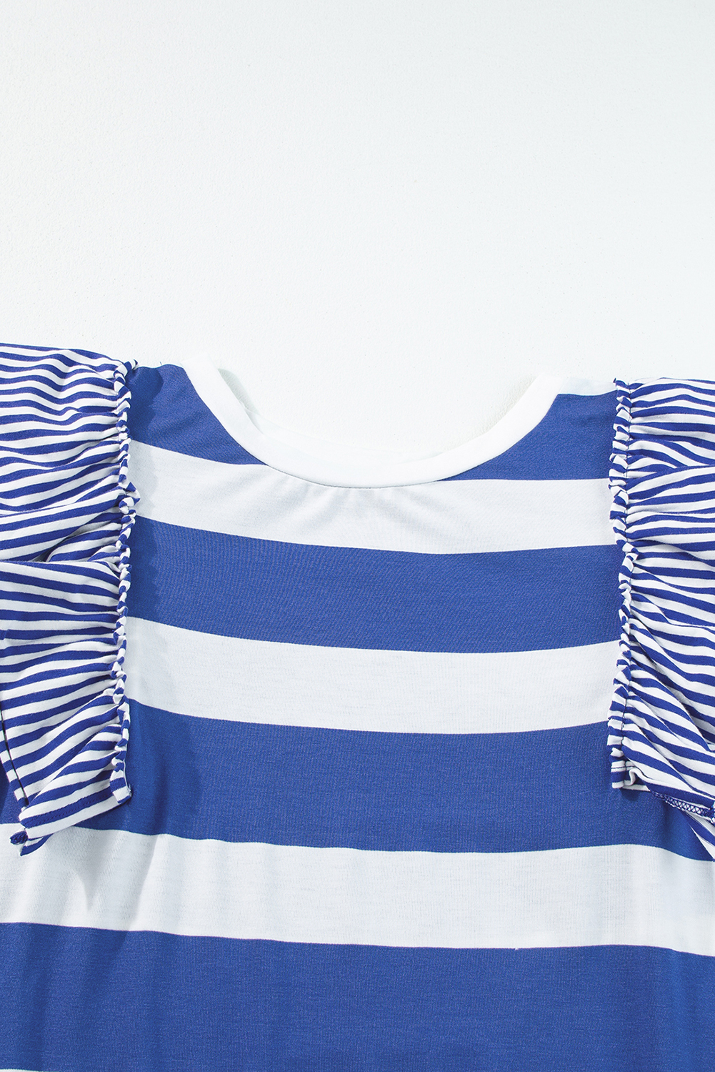 Sky Blue Stripe Contrast Ruffled Sleeve T-shirt Dress - loveforevers