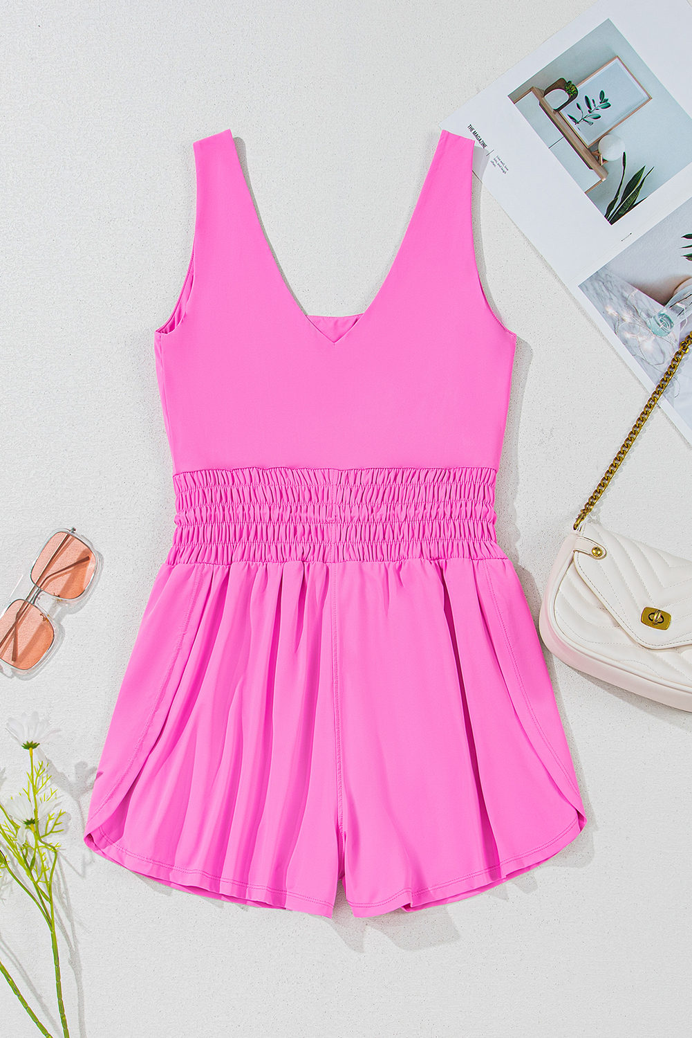 Black Plain Sleeveless Loop Drawstring Cinched Waist Romper - loveforevers