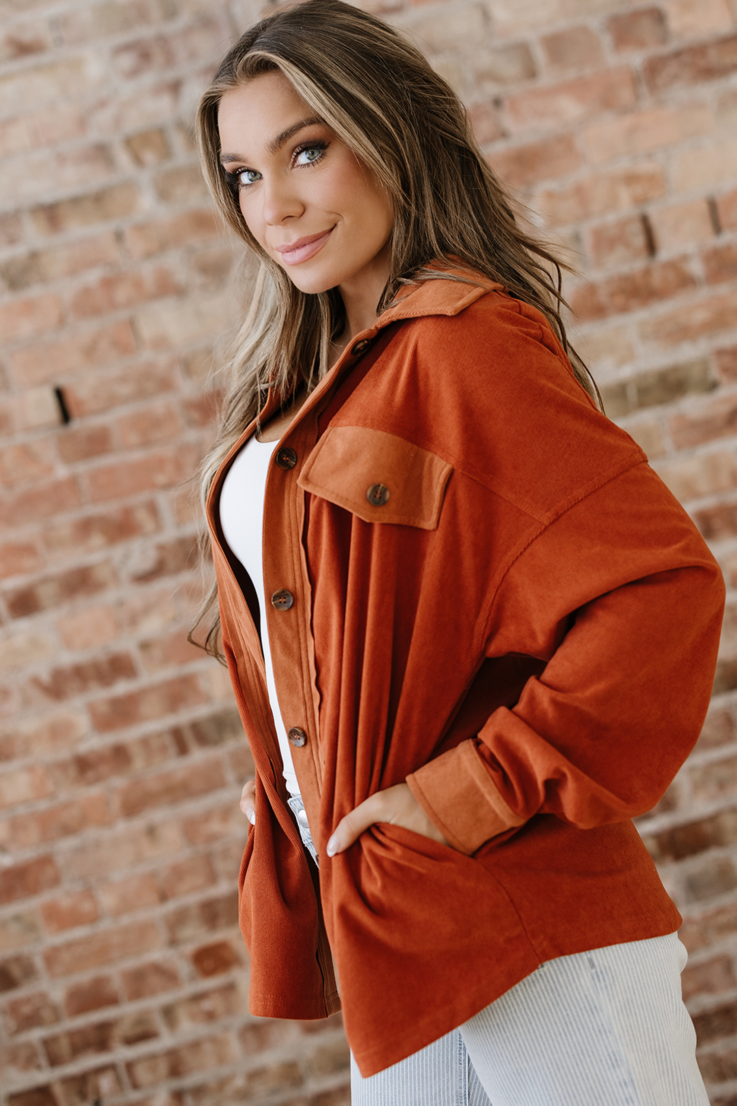Gold Flame Velvet Flap Pockets Drop Shoulder Casual Shacket - loveforevers