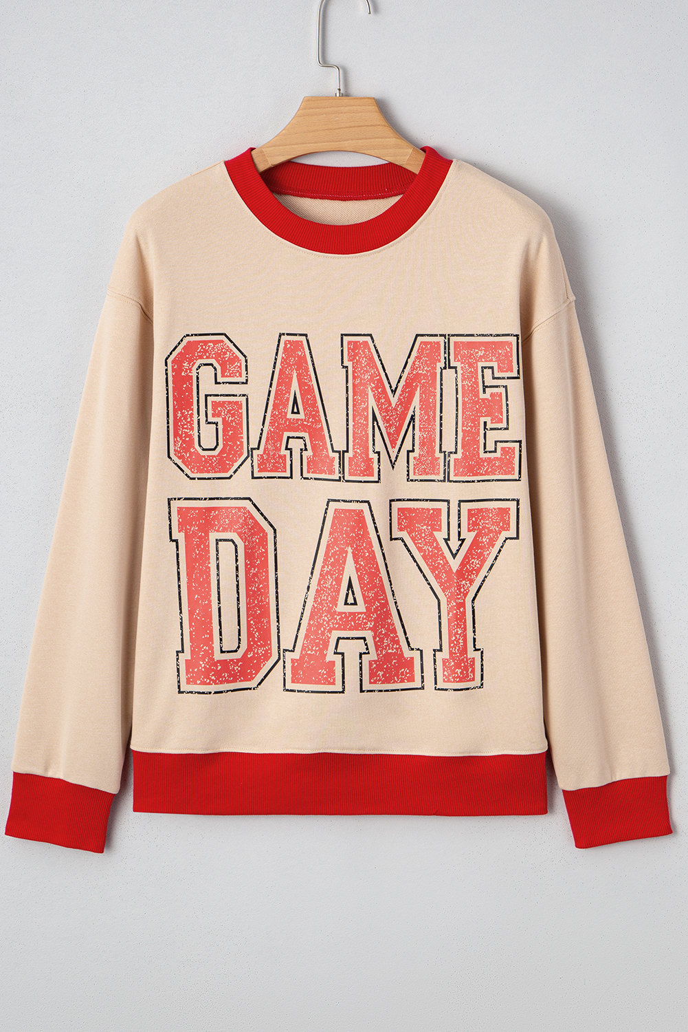 Black GAME DAY Letter Graphic Varsity Striped Detail Baggy Sweatshirt - loveforevers