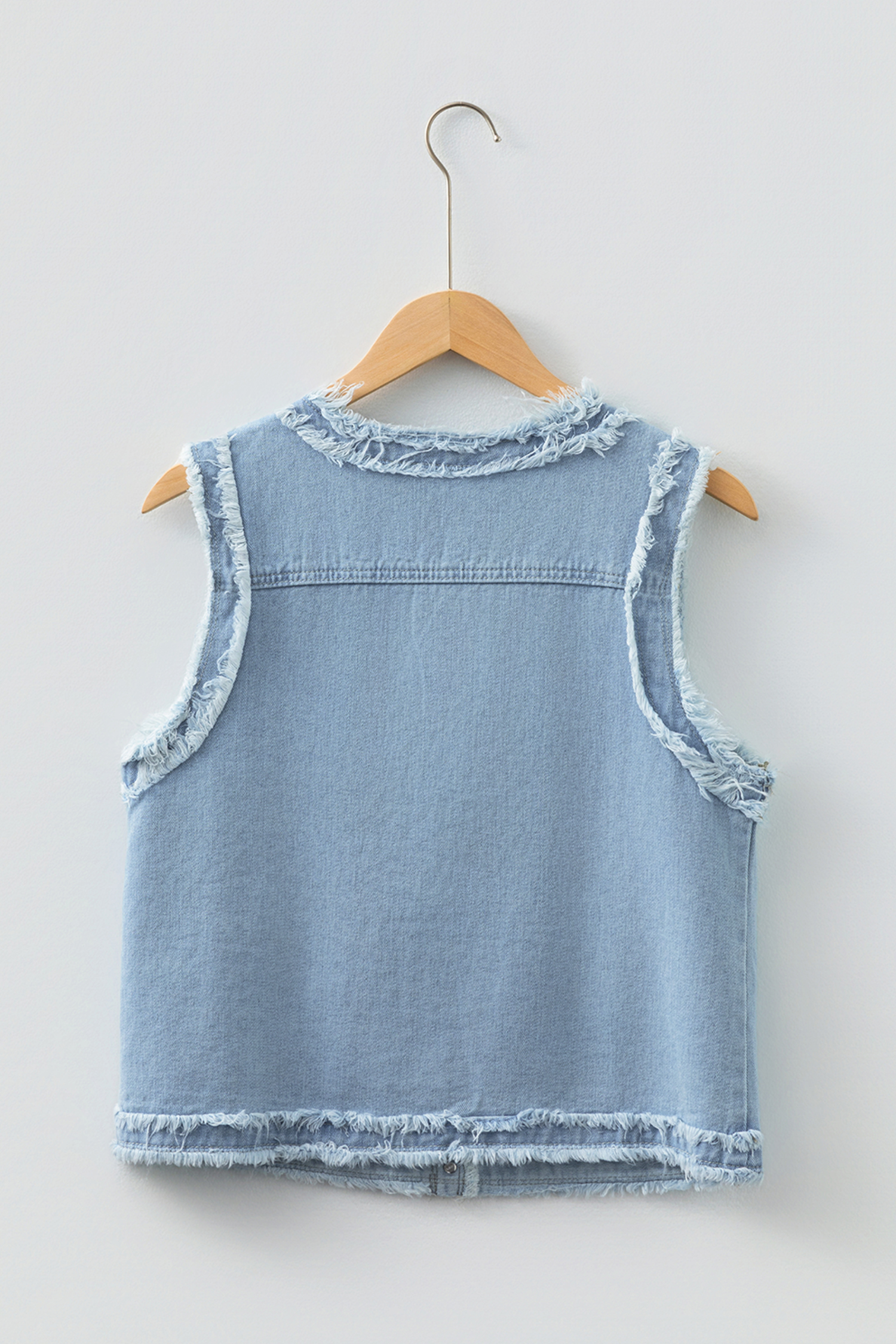 Beau Blue Frayed Edge Flap Pockets Denim Vest Jacket - loveforevers