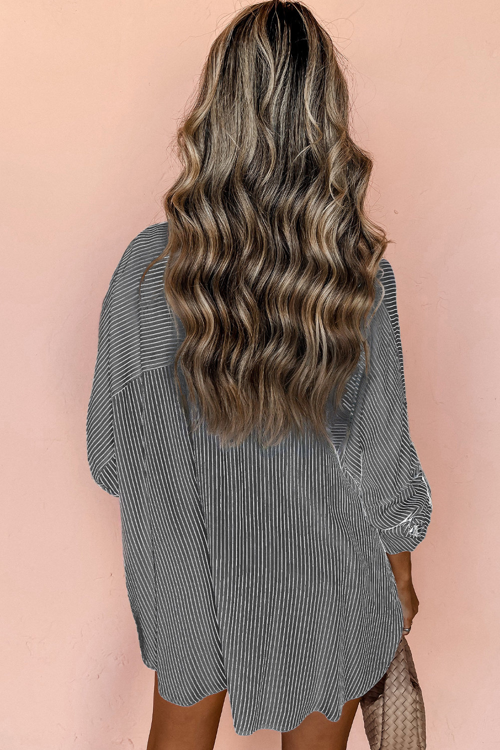 DEAR-LOVER Stripe Roll-tab Sleeve Pocketed Long Shirt - loveforevers