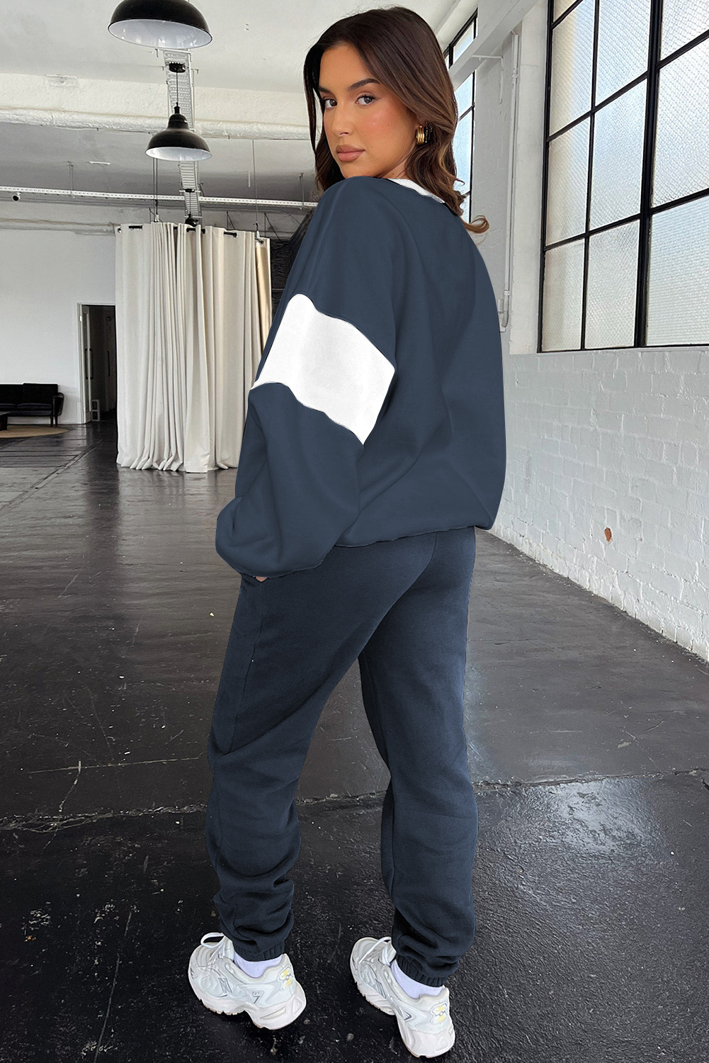 Black Drop Shoulder Loose Sweatshirt and Joggers Active Set - loveforevers