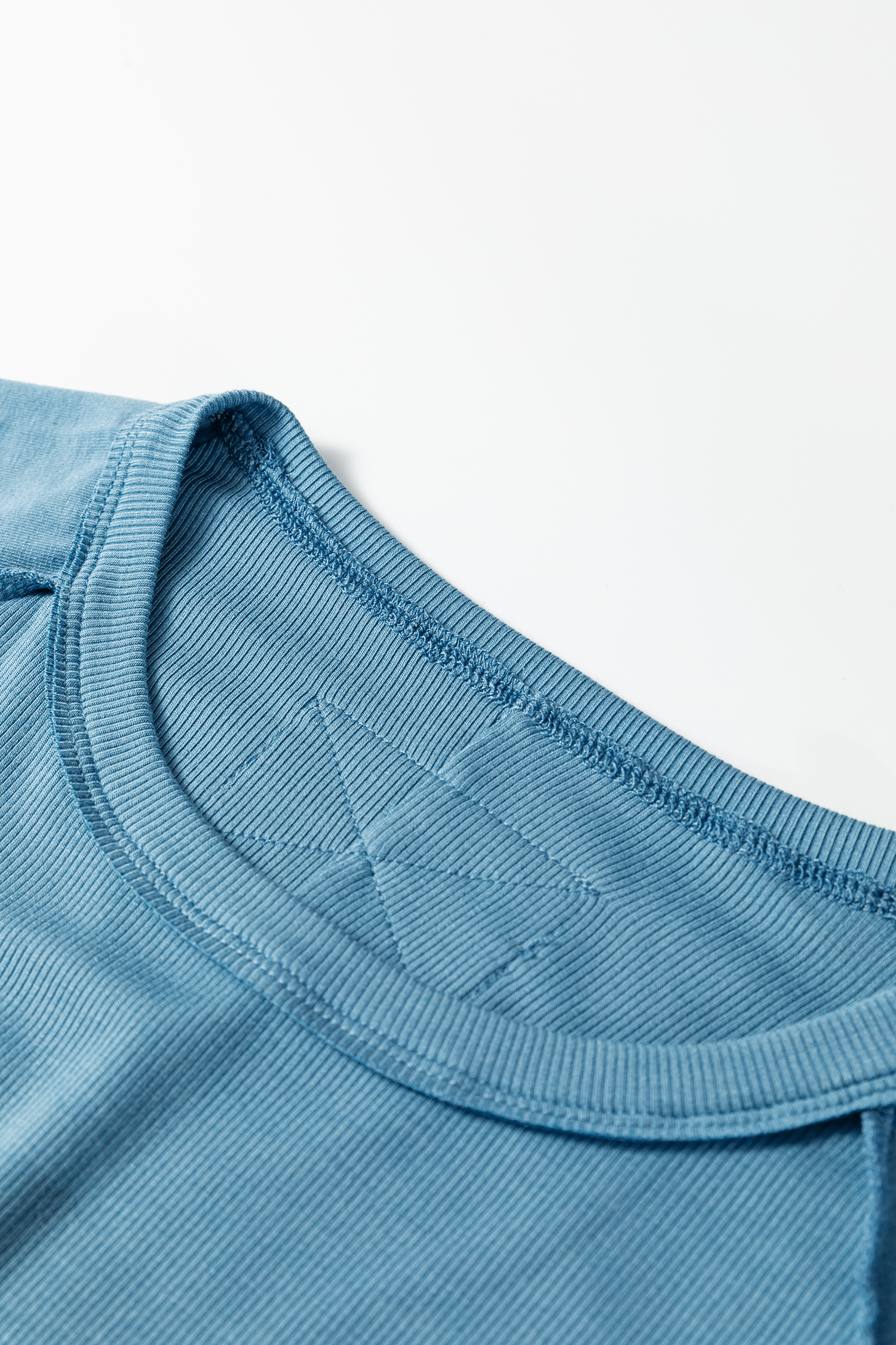 Peacock Blue Crew Neck Cap Sleeve Ribbed T Shirt - loveforevers