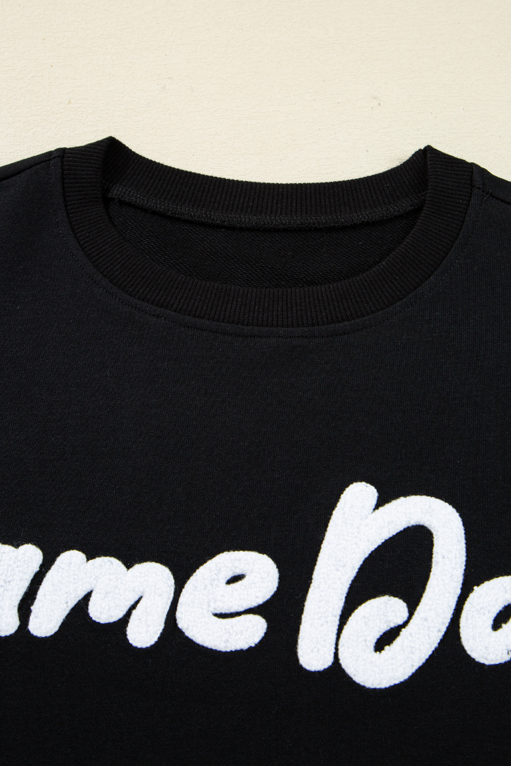 Black Chenille Game Day Graphic Drop Shoulder Sweatshirt - loveforevers