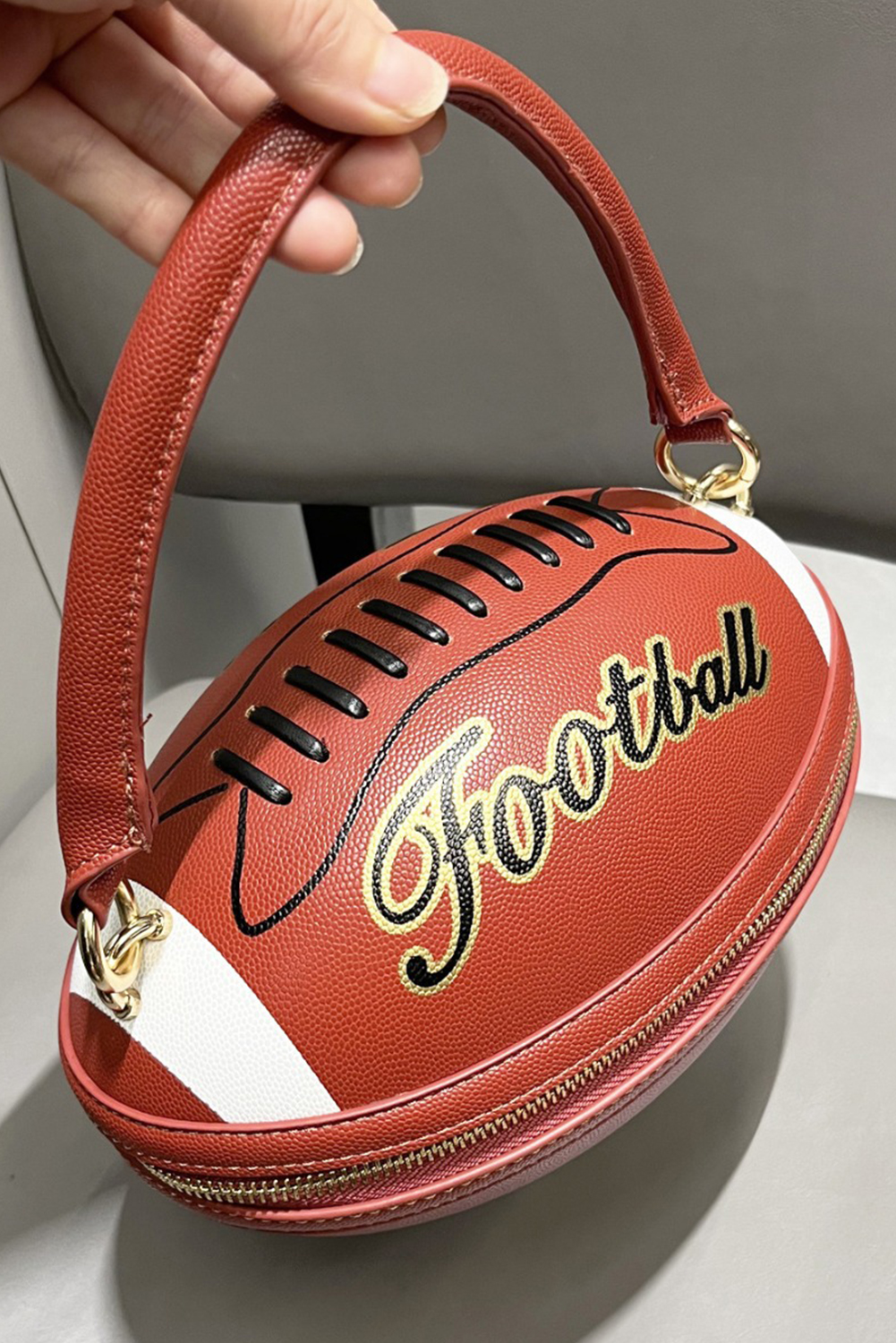 Chestnut Faux Leather Football Spherical Hand Bag - loveforevers