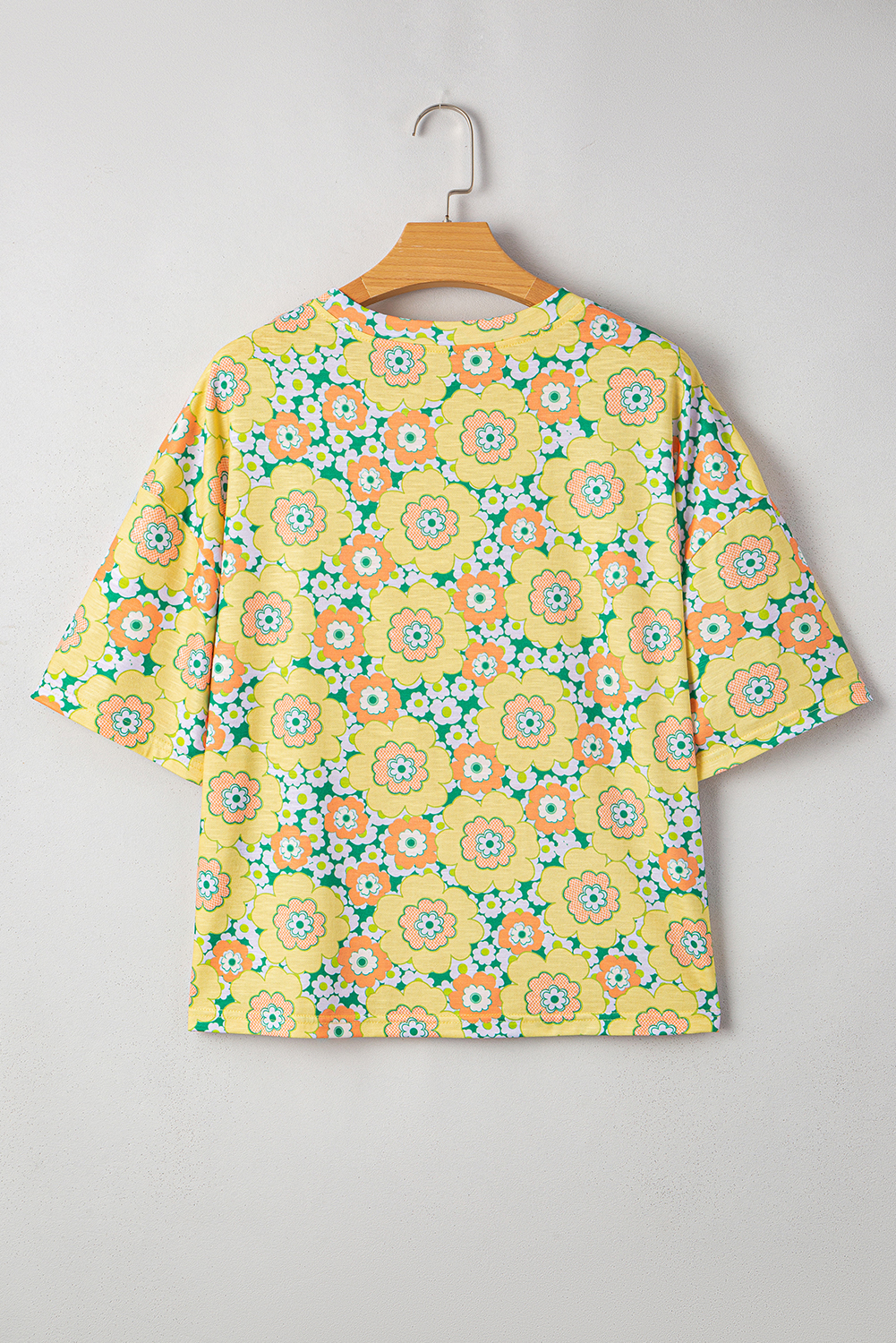 Yellow Summer Flower Printed Drop Shoulder Loose T Shirt - loveforevers