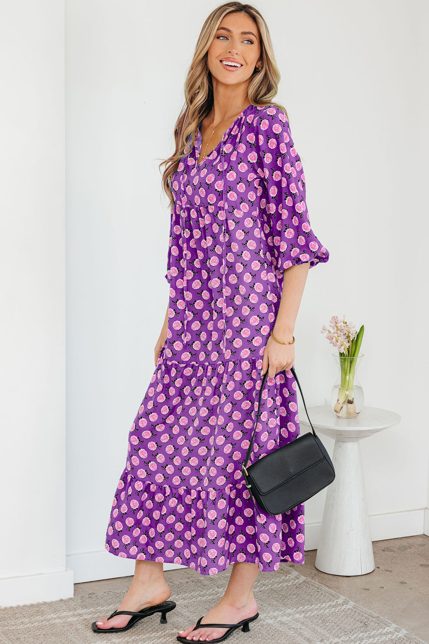 Sky Blue Boho Printed Half Sleeve Maxi Dress - loveforevers