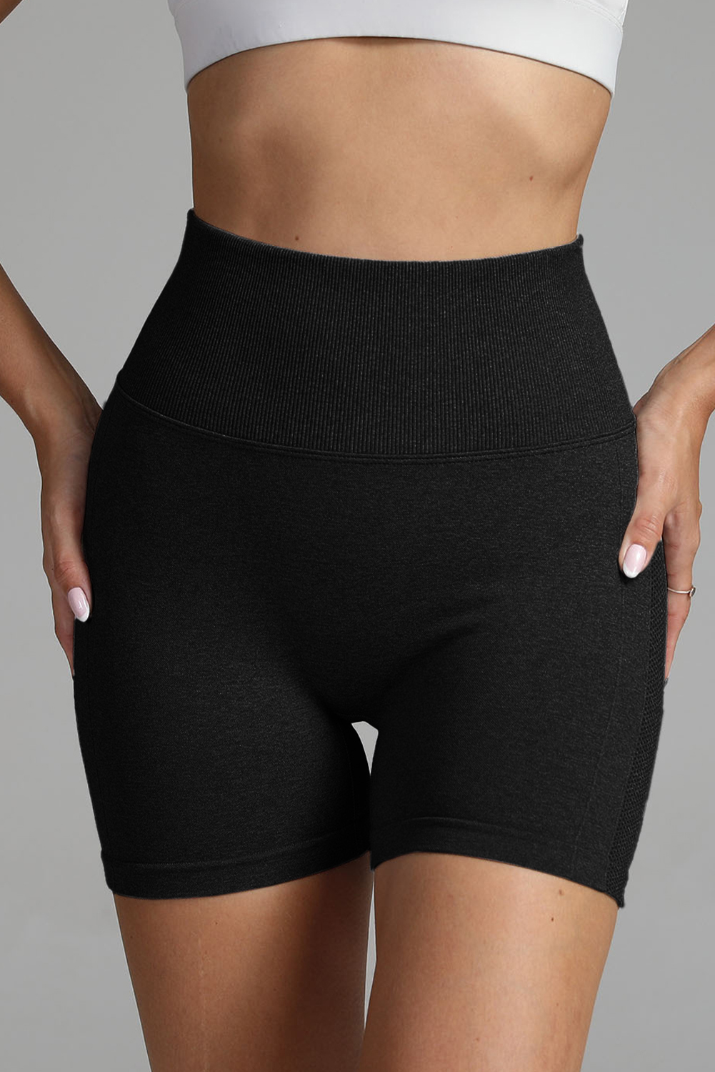Black Solid Color High Waist Skinny Active Shorts - loveforevers