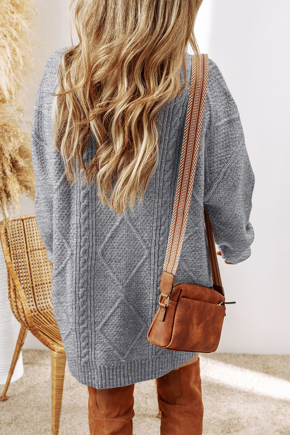 Parchment Cable Knit Drop Shoulder Loose Fit Sweater Dress - loveforevers