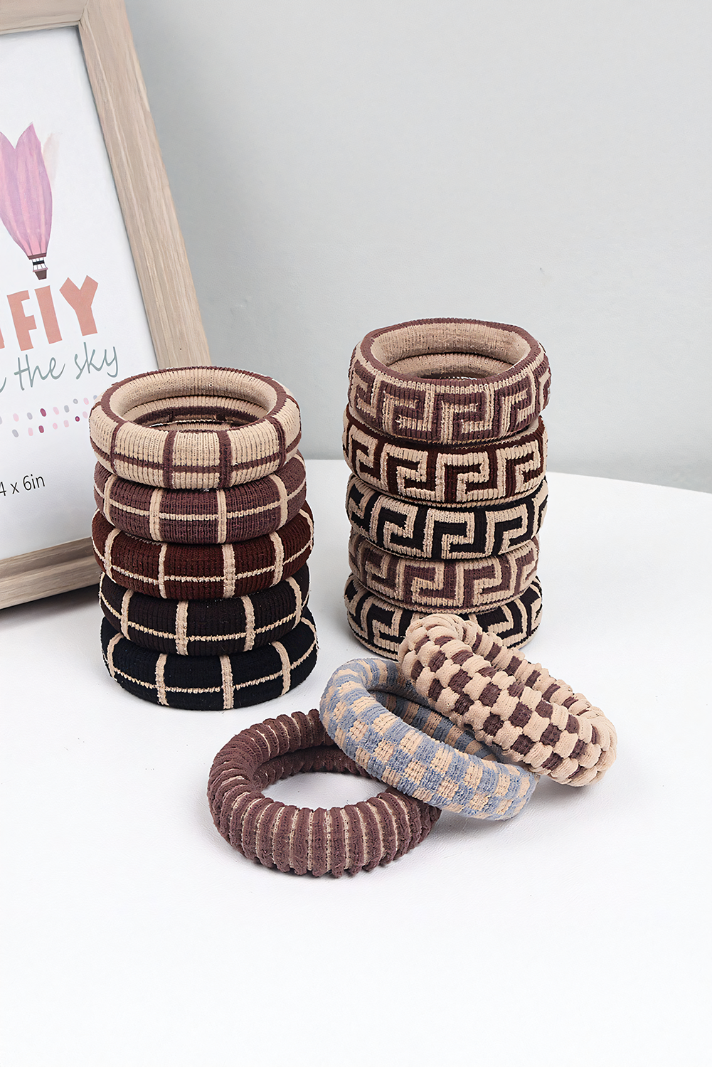 Black Checkered Print Nylon Elastic Hair Tie - loveforevers
