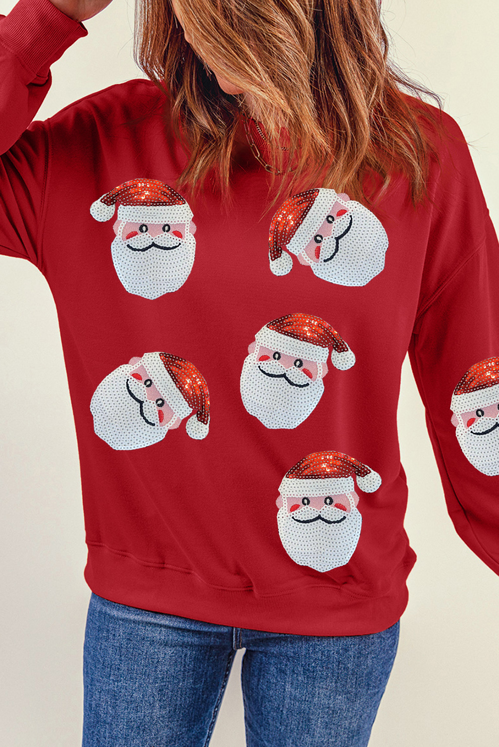 Fiery Red Santa Claus Sequin Graphic Sweatshirt - loveforevers