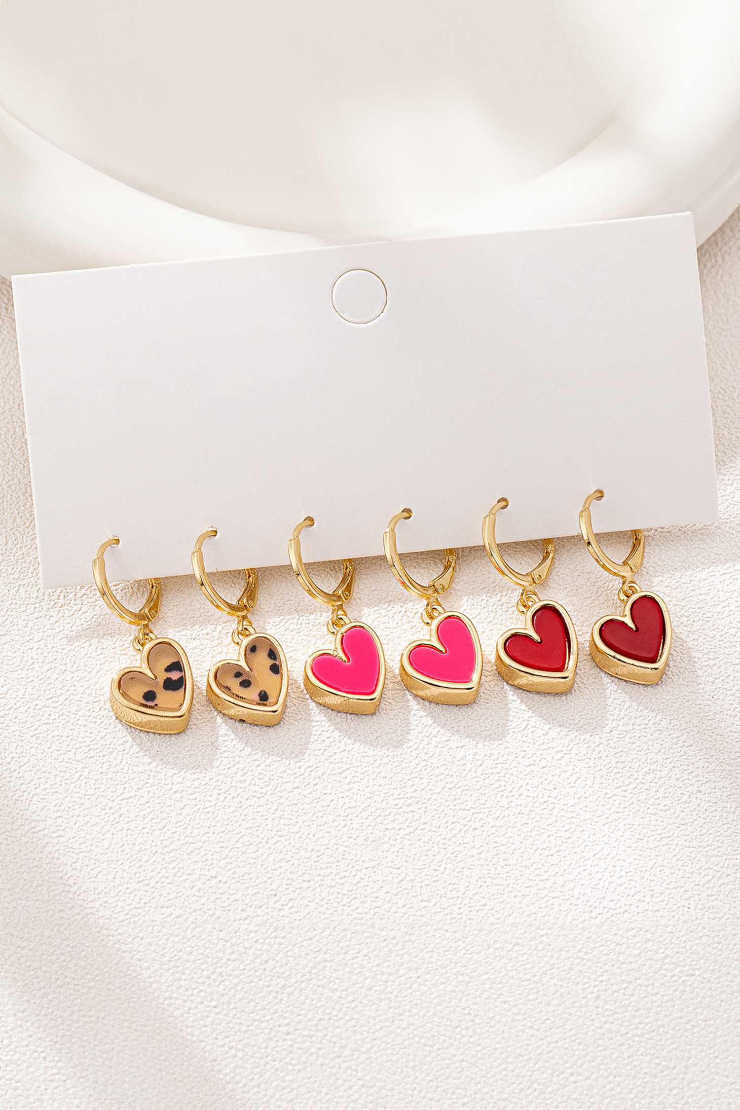 Gold Retro Hoop 3 Pairs Heart Shape Dangle Earrings - loveforevers