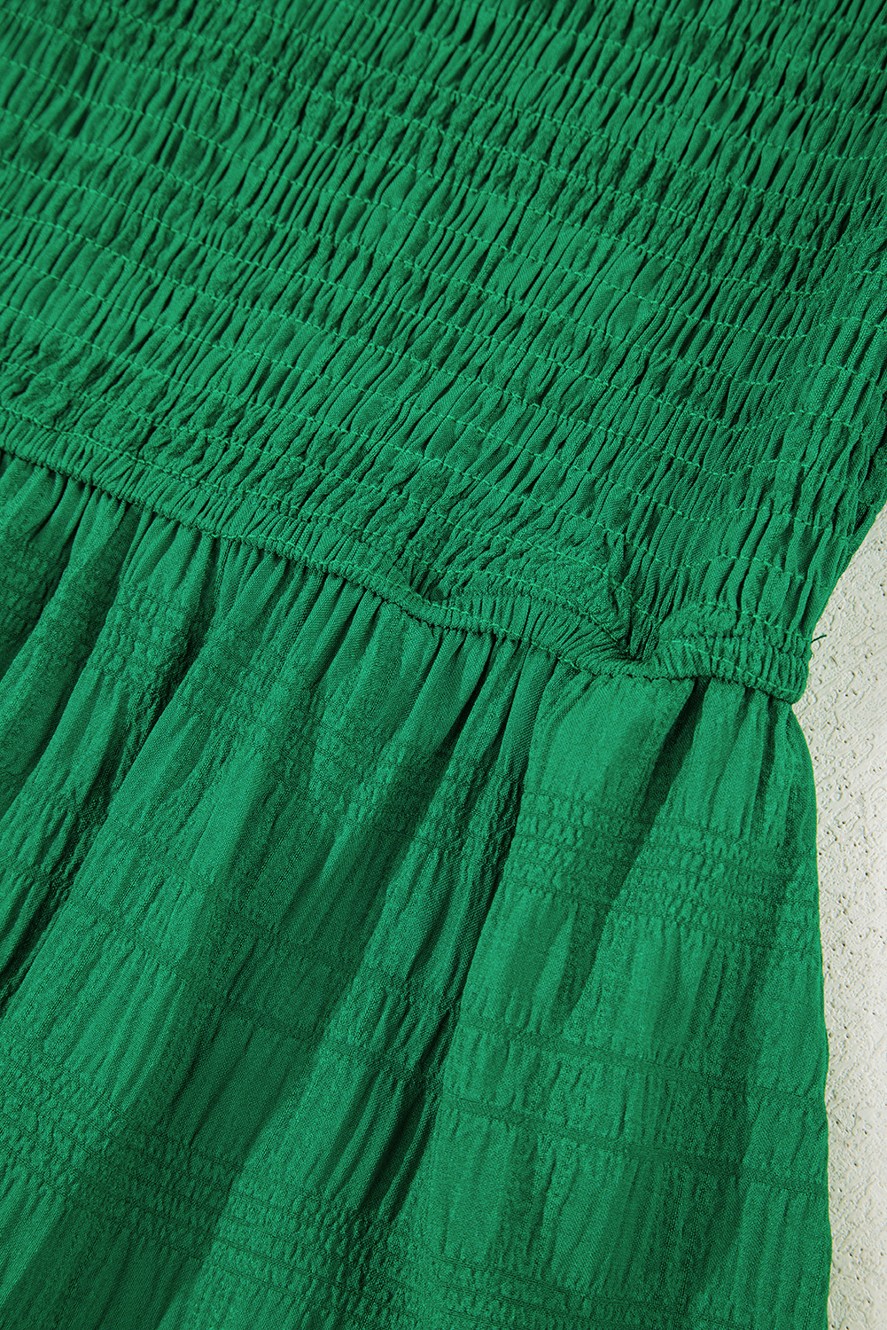 Dark Green Textured Ruffled Sleeve Round Neck Top - loveforevers