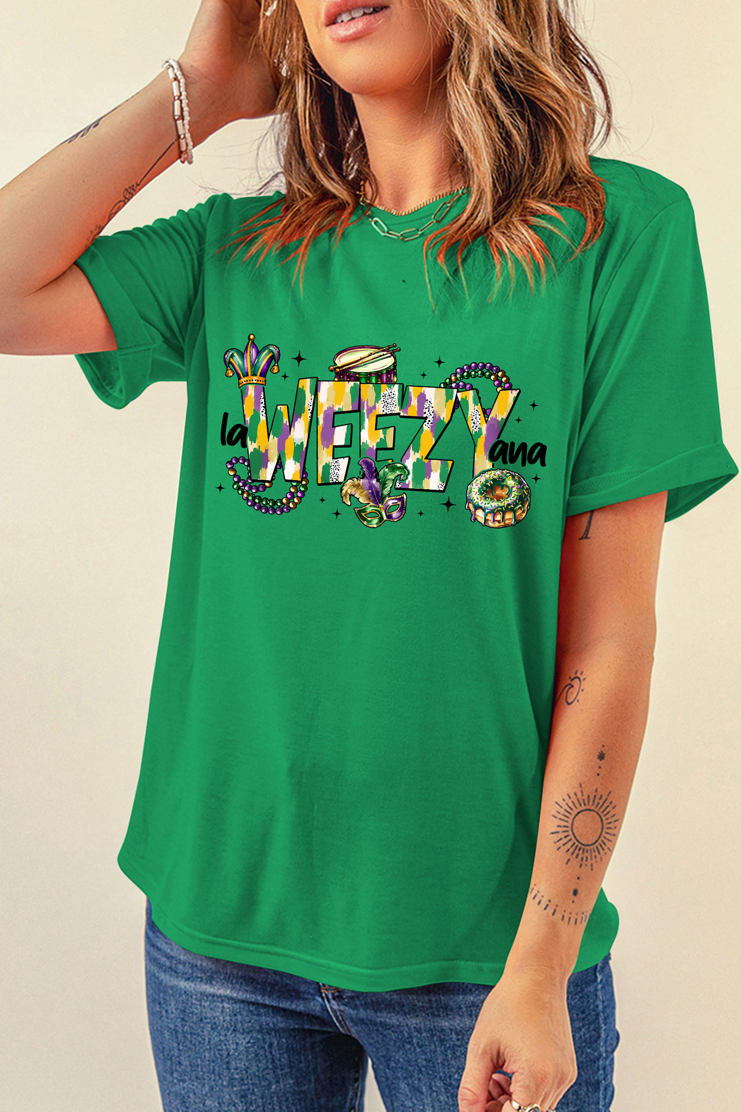 Bright Green Glitter Mardi Gras Mask Graphic T Shirt - loveforevers