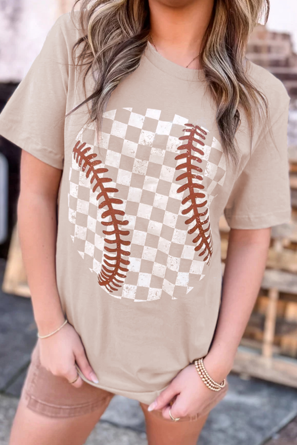 Jet Stream Checkered Baseball Graphic Tee - loveforevers