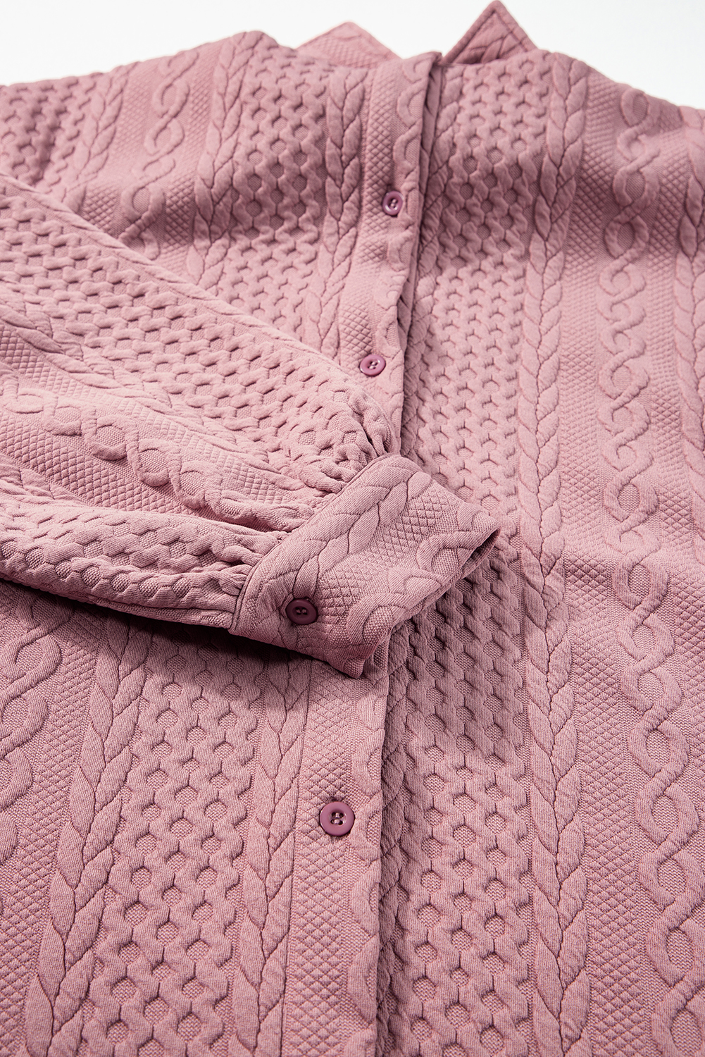 Sepia Rose Cable Texture Puff Sleeve Loose Shacket - loveforevers