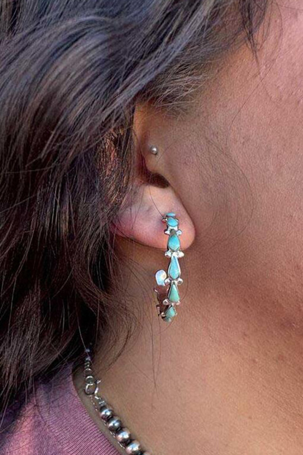 Turquoise Boho Turquoise Decor C-shape Stud Earrings - loveforevers