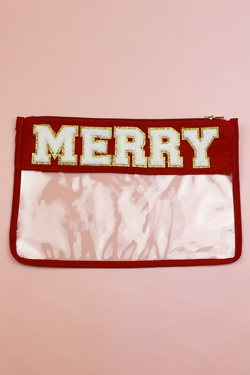 Red SANTA Contrast Trim Clear Makeup Bag - loveforevers