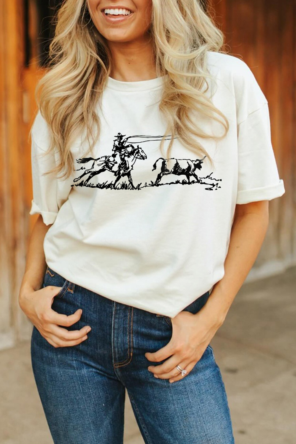 White Western Rodeo Graphic Casual T Shirt - loveforevers