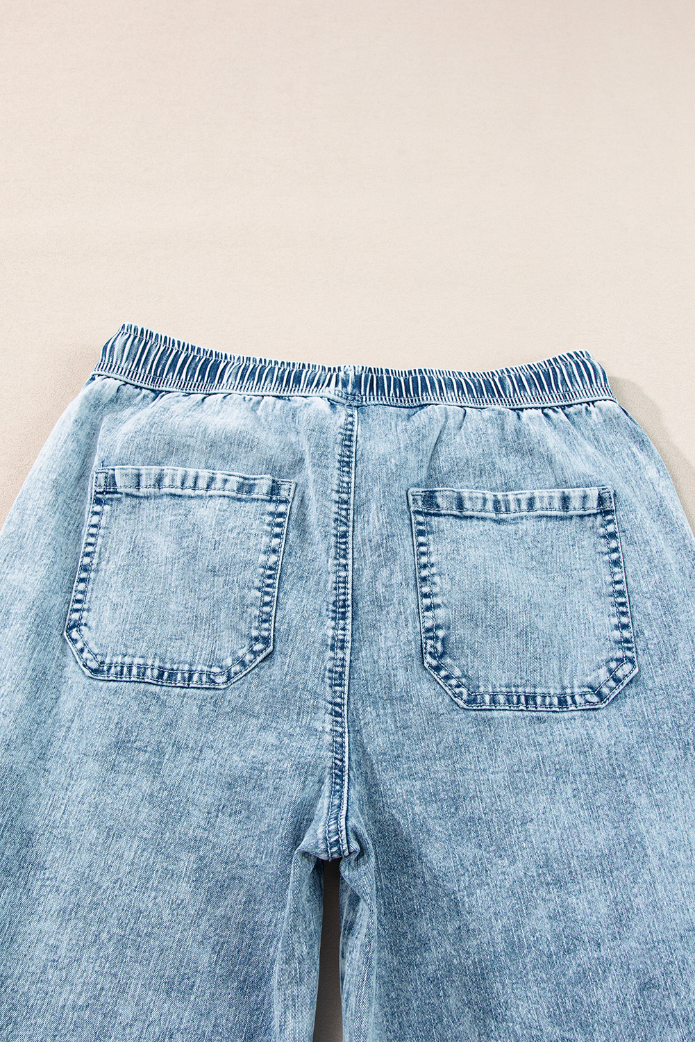 Myosotis Mineral Wash Drawstring Elastic Waistband Loose Straight Denim Pants - loveforevers