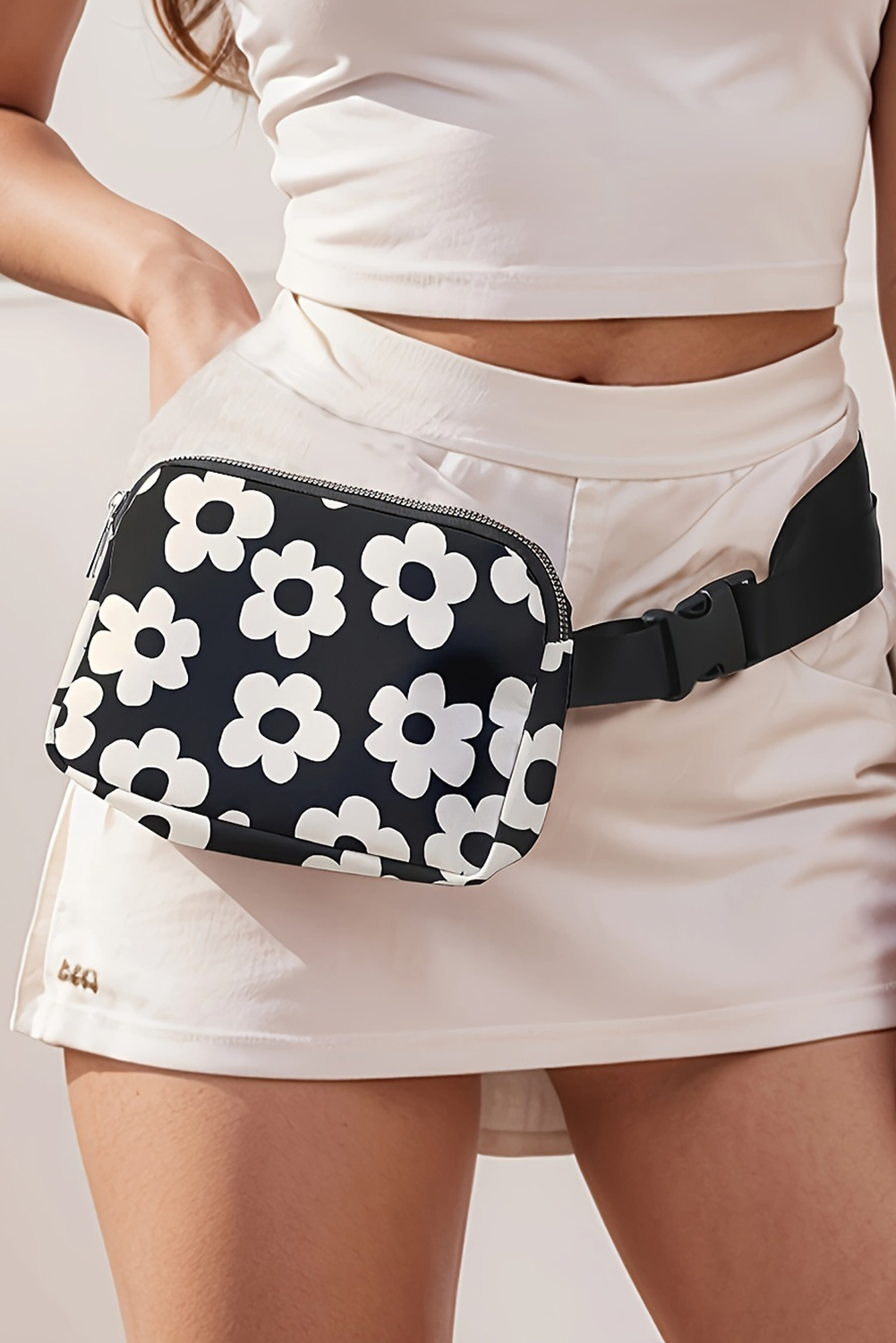 Black Flower Pattern Zipper Cross Body Bag - loveforevers