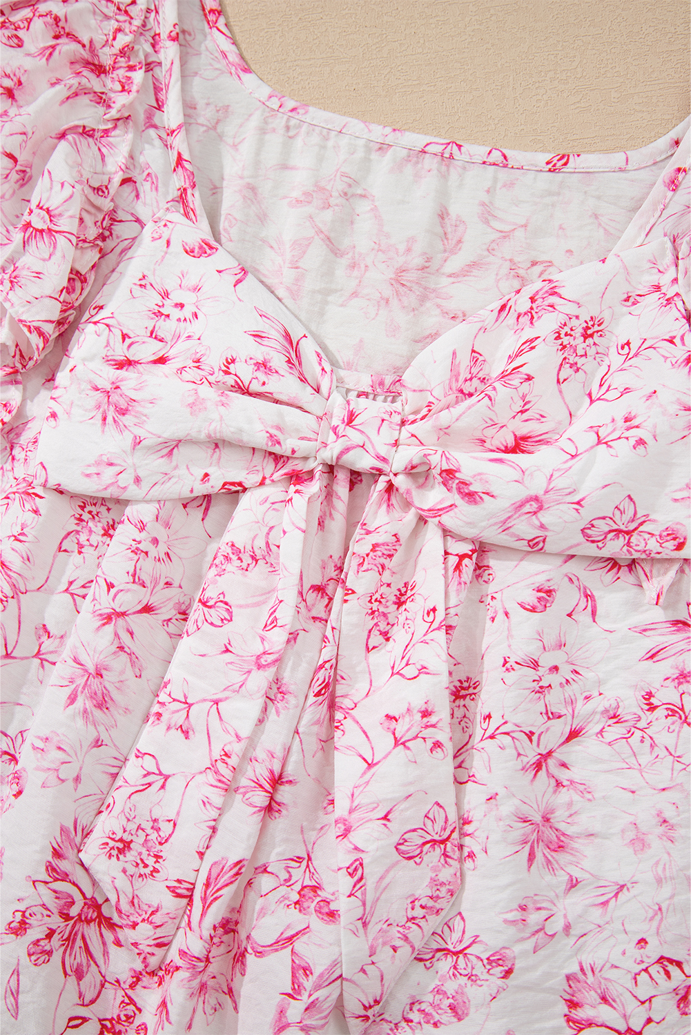 Beau Blue Textured Bow Knot Frilled Butterfly Sleeve Blouse - loveforevers