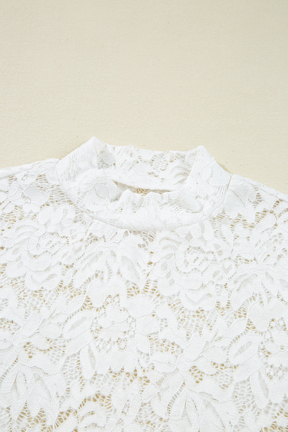 White Lace Crochet Bell Sleeve Mock Neck Blouse - loveforevers