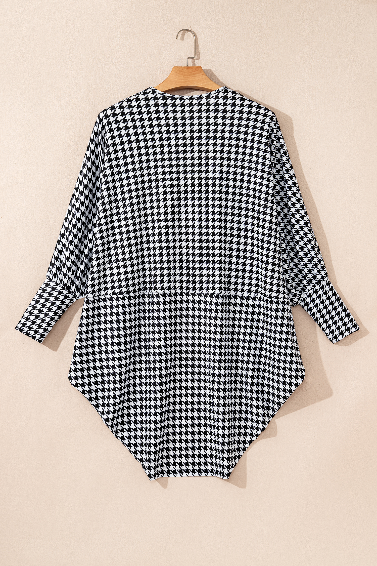 Black Houndstooth Print Open Front Long Dolman Kimonos - loveforevers
