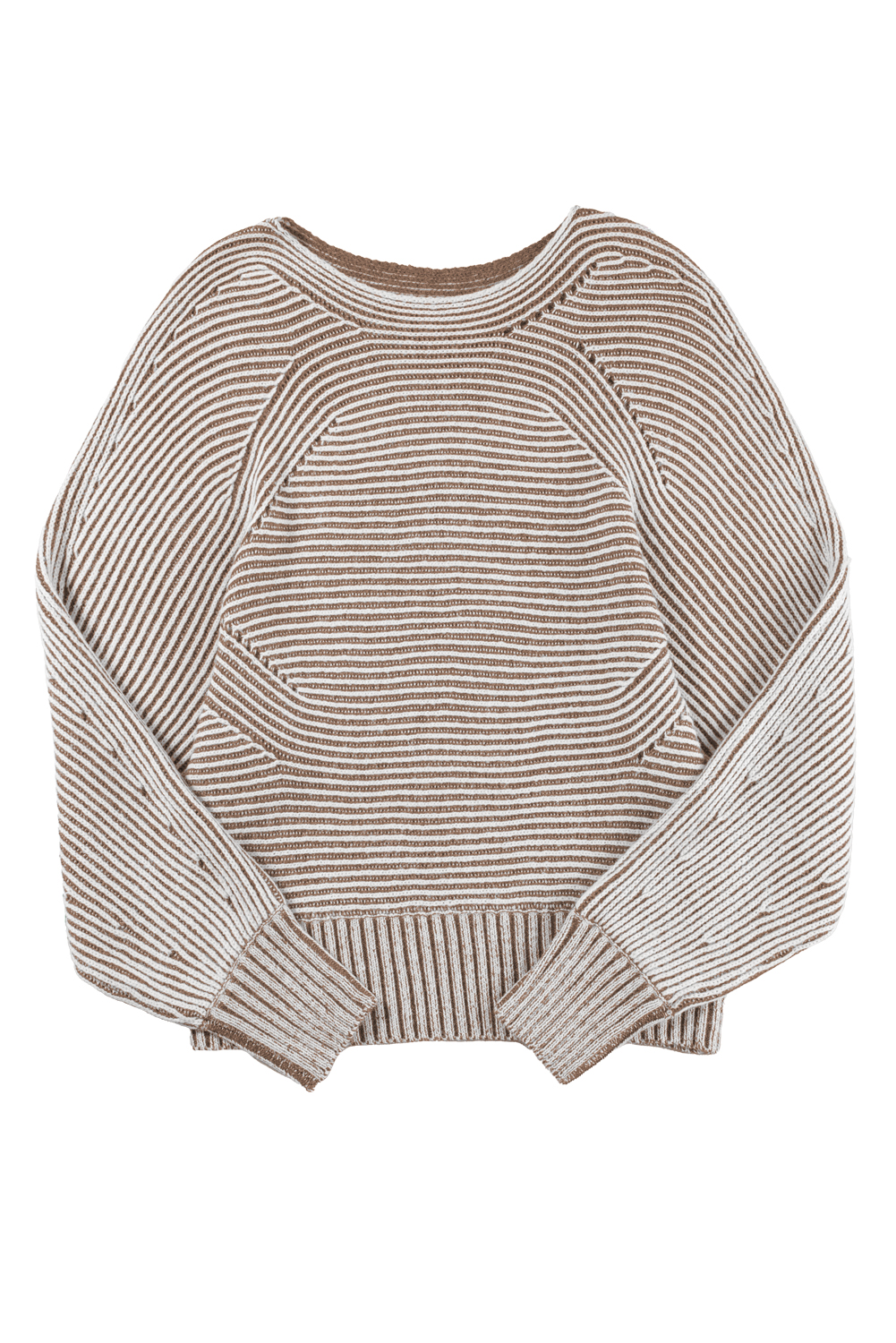 Coffee Striped Print Ribbed Knit Boat Neck Baggy Sweater - loveforevers