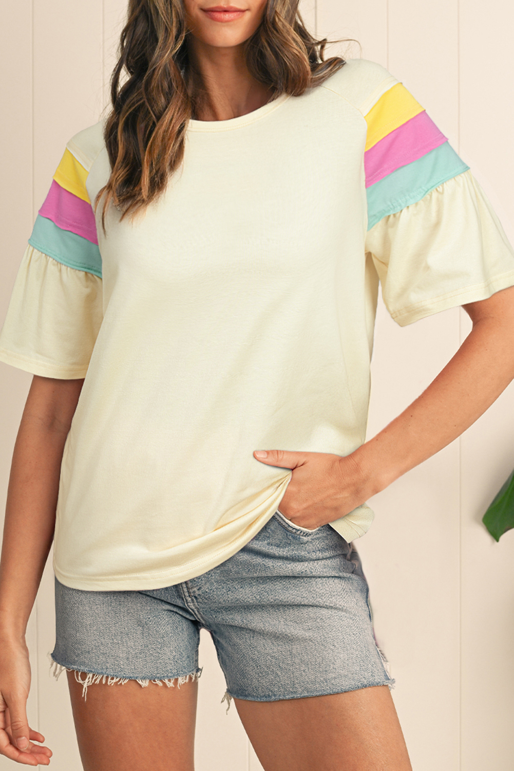 White Color Block Stitched Sleeve Loose T Shirt - loveforevers