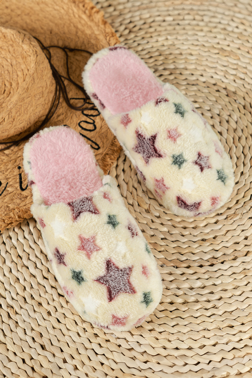 Pink Star Pattern Plush Home Slippers - loveforevers