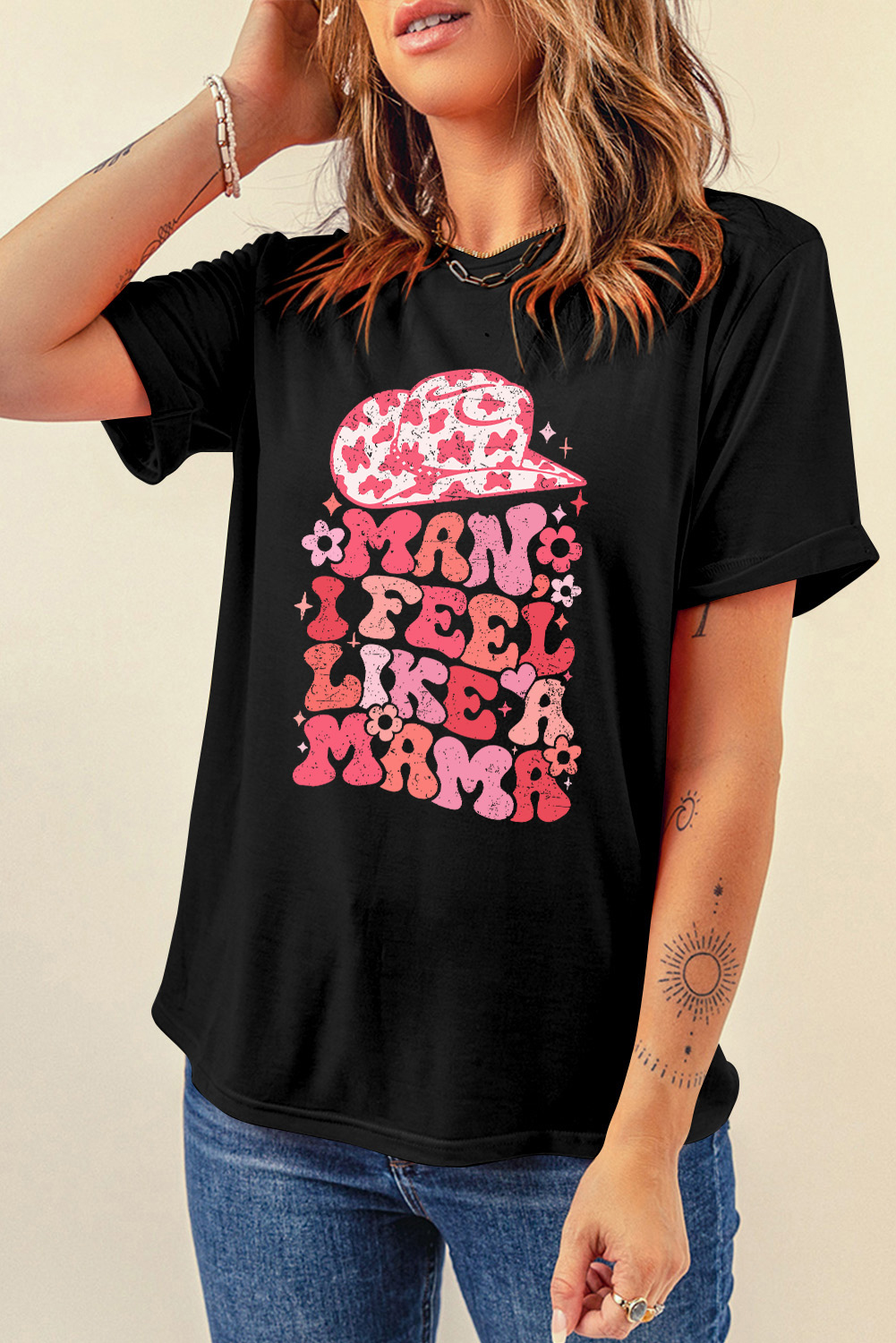 Black MAN I FEEL LIKE A MAMA Graphic Tee - loveforevers