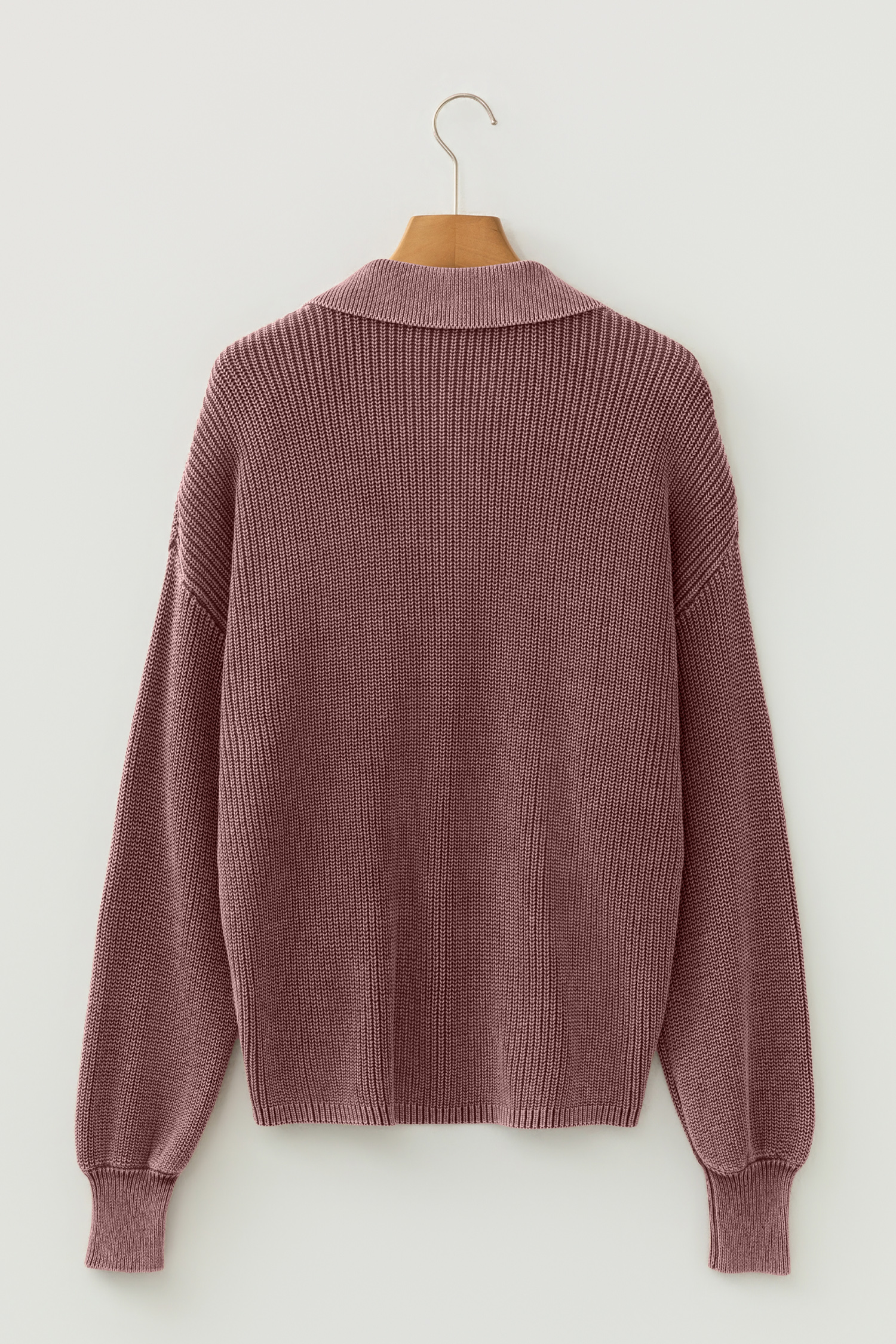 Dark Brown Mineral Washed Knit Button Polo Collar Loose Sweater - loveforevers