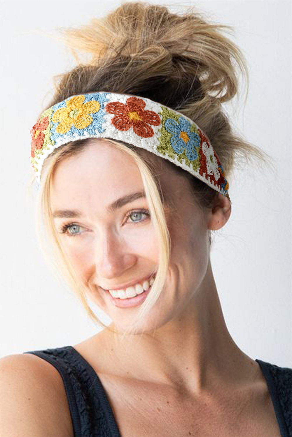 White Boho Flower Crochet Cloth Wide Headband - loveforevers