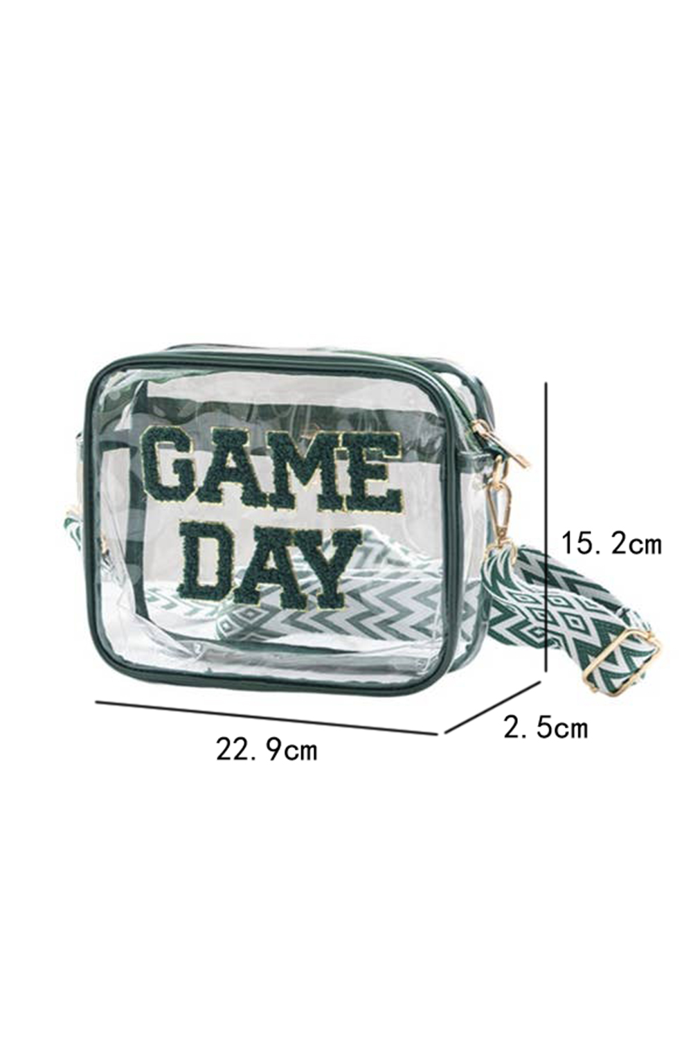 Blackish Green GAME DAY Chenille Embroidered Clear PVC Shoulder Bag - loveforevers