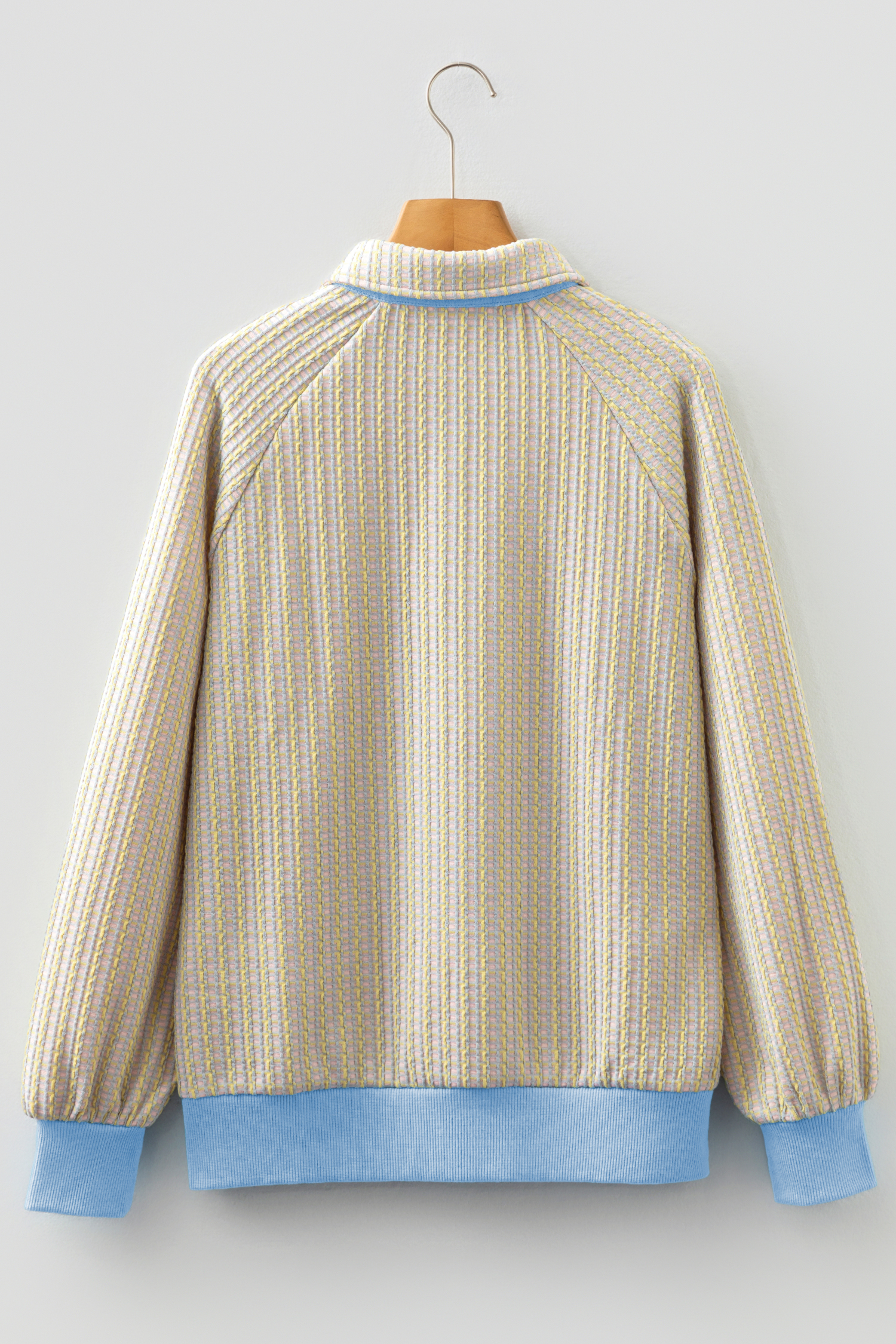 Beau Blue Button Front Jacquard Henley Sweatshirt - loveforevers