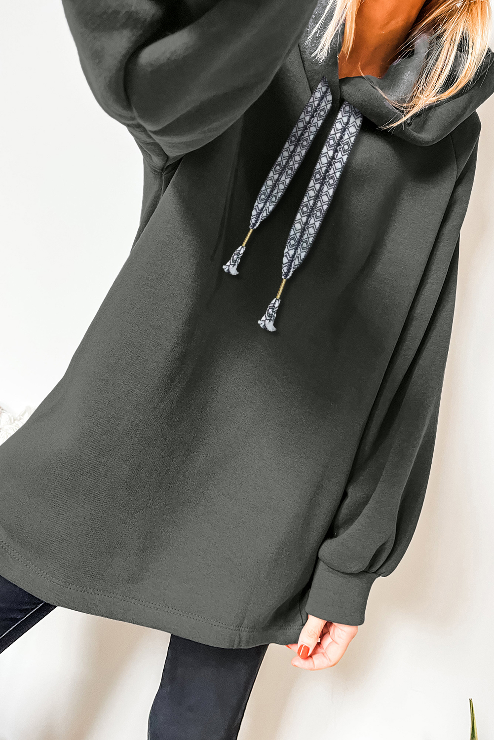Four Leaf Clover Fleece Lined Adjustable Drawstring Oversize Tunic Hoodie - loveforevers