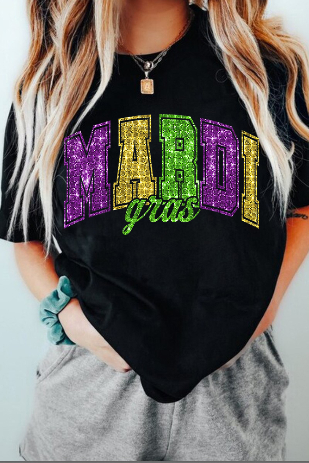 Black Mardi Gras Heat Transfer Graphic Holiday Tee - loveforevers