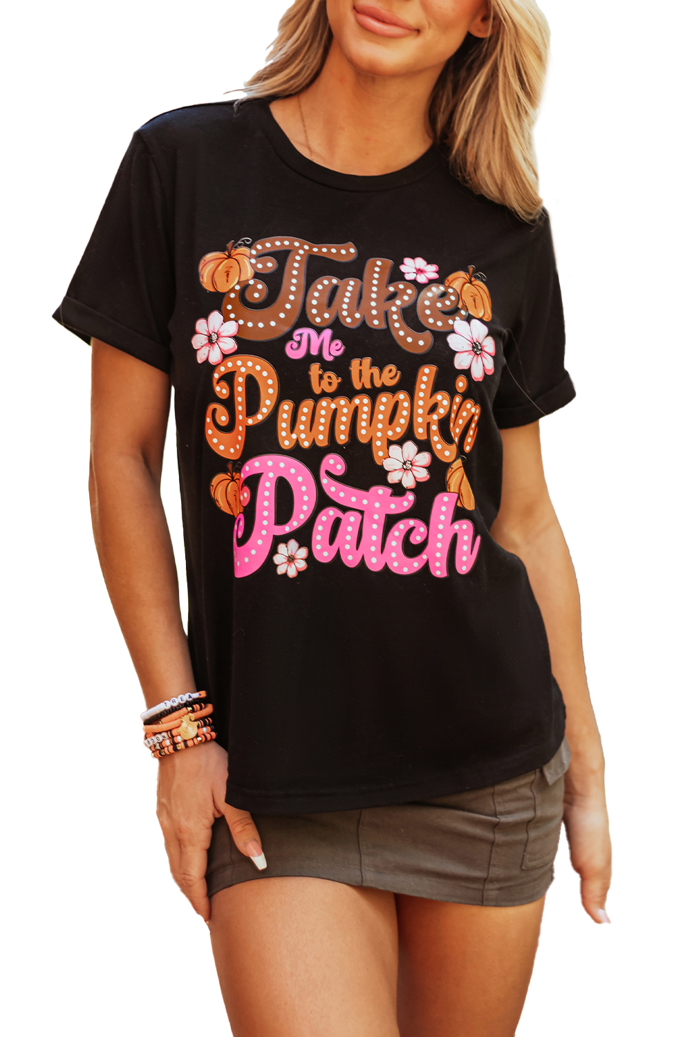 Black Halloween Ghost Pumpkin Print Crew Neck T Shirt - loveforevers