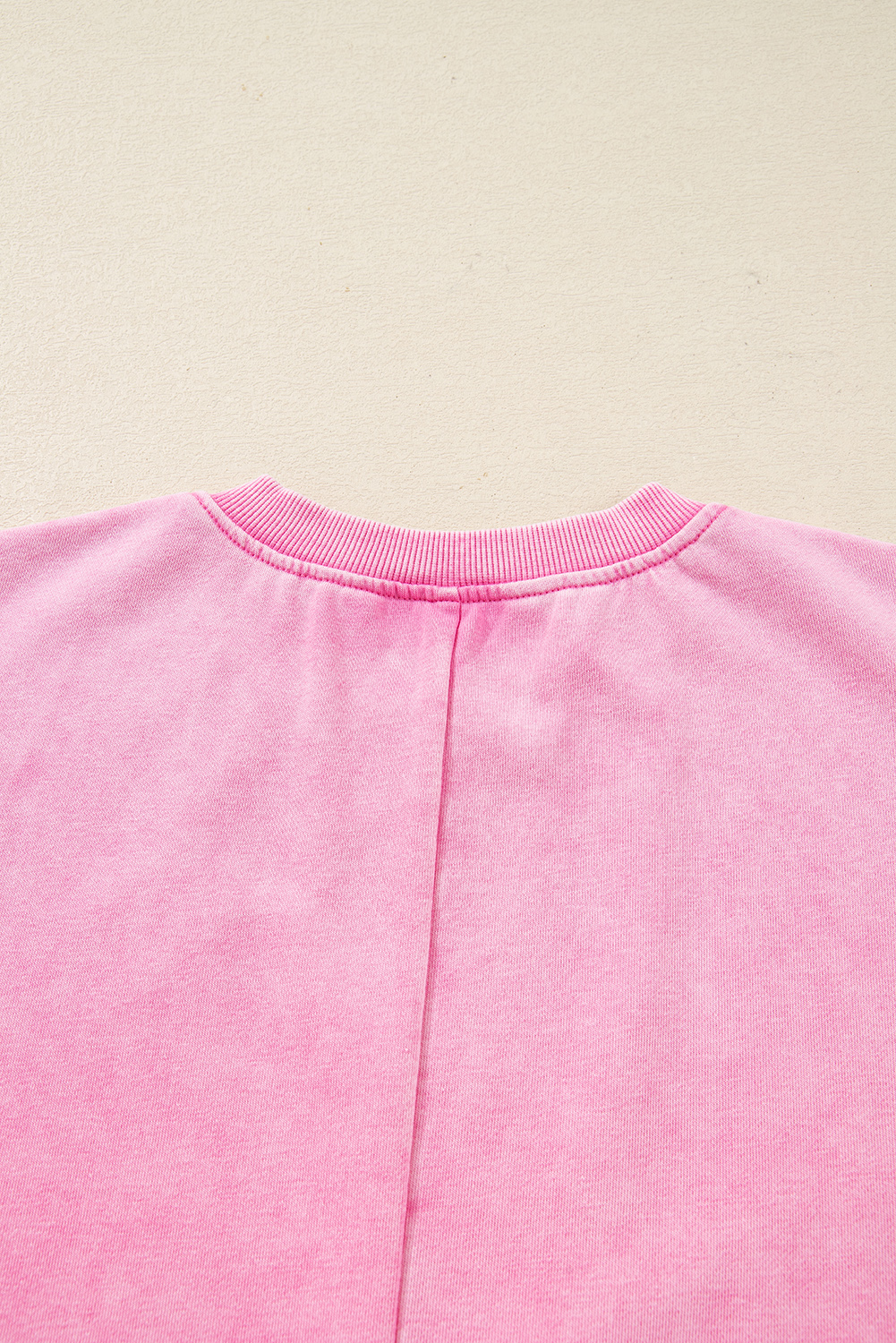 Bright Pink Mineral Wash Crossed Crew Neck Drop Shoulder Loose Sweatshirt - loveforevers