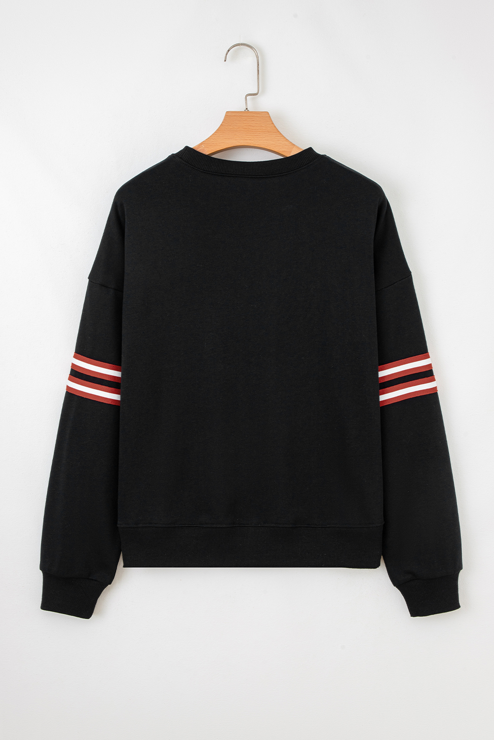 Black Varsity Baseball Bow Graphic Striped Sleeve Baggy Sweatshirt - loveforevers