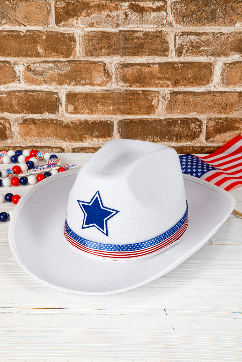 White American Flag Theme Print Wide Brim Cowboy Hat - loveforevers