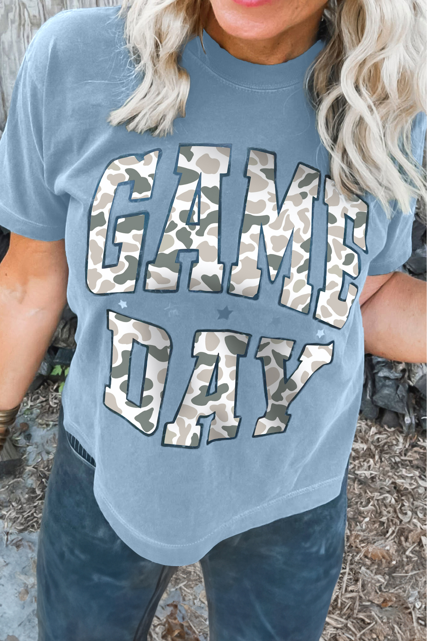 Stone Blue Camo GAME DAY Graphic T Shirt - loveforevers