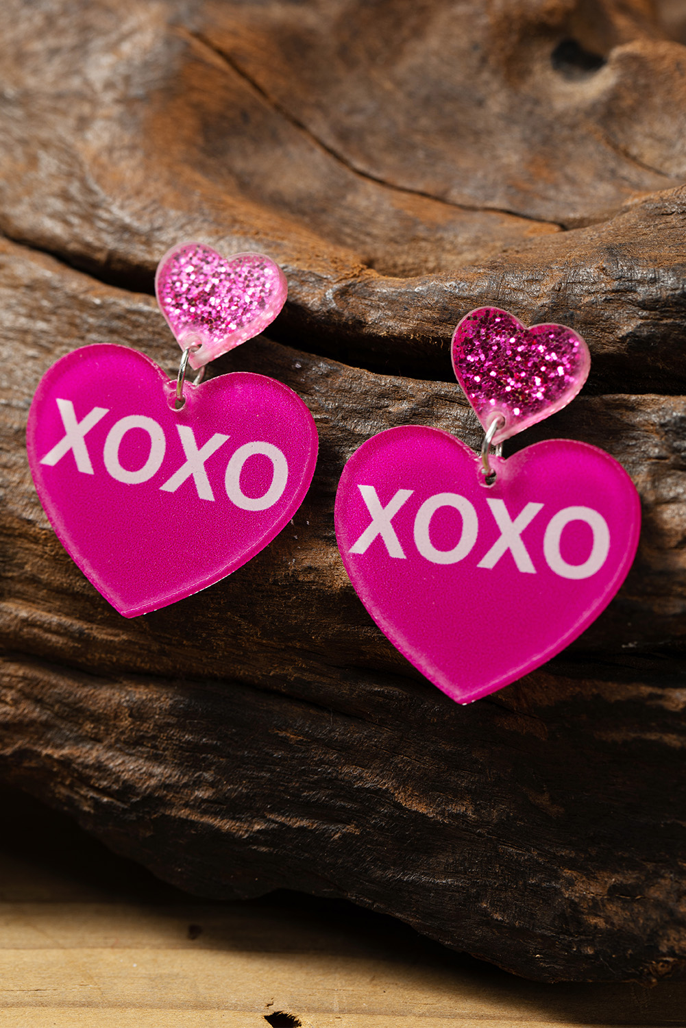 Rose Red Valentine XOXO Print Double Heart Shape Earrings - loveforevers