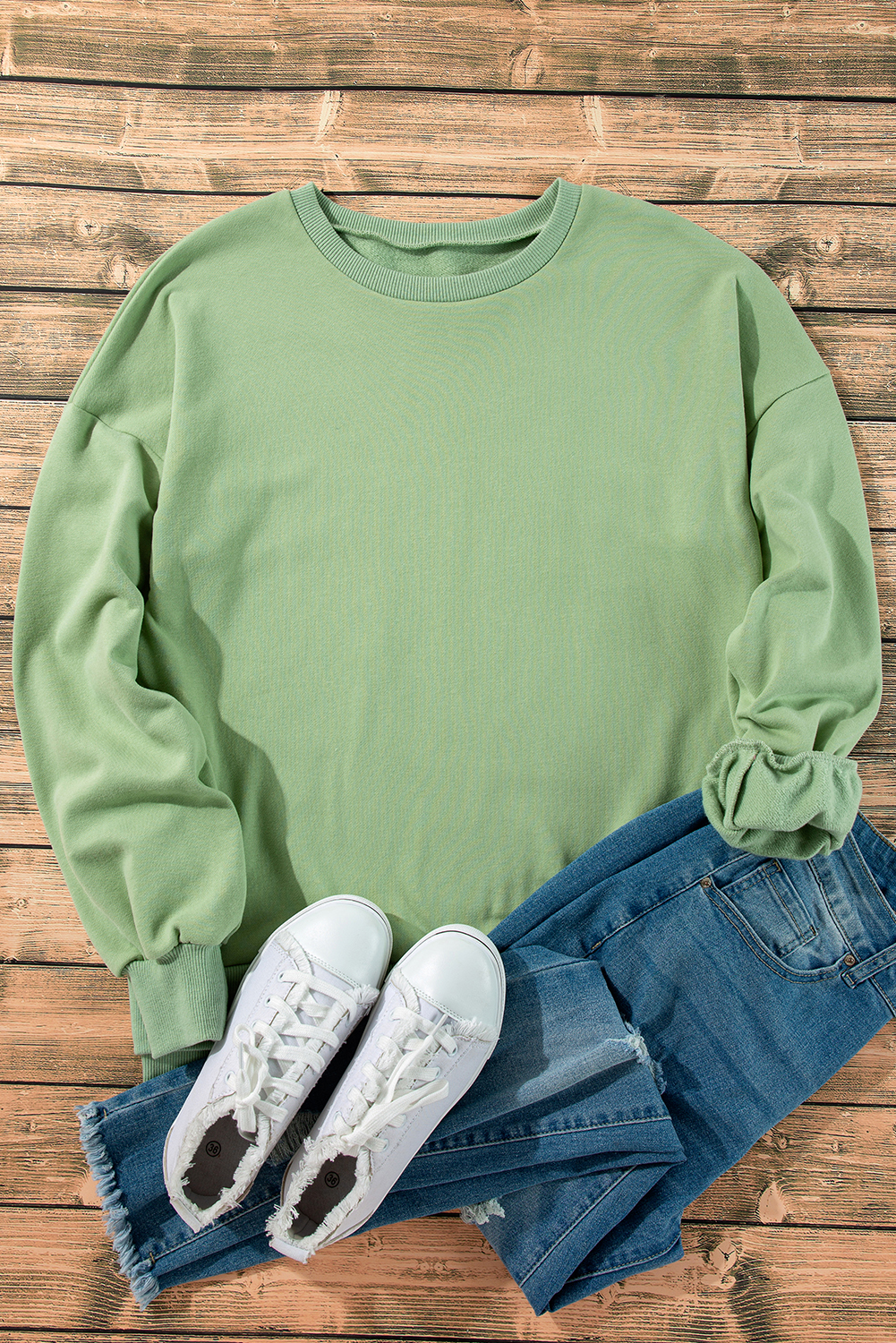 Grass Green Solid Fleece Lined Drop Shoulder High Low Sweatshirt - loveforevers