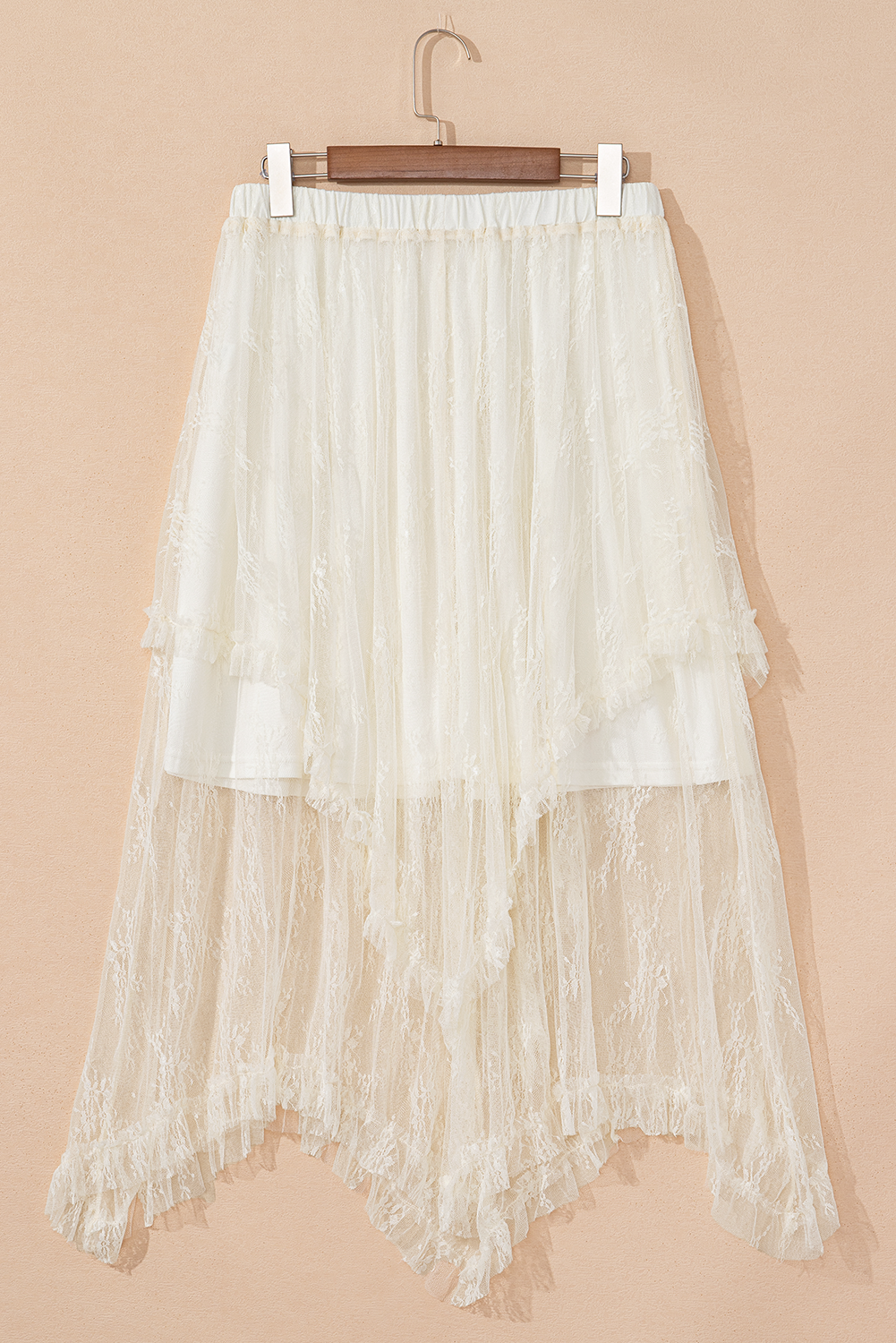 Apricot Lace Cascading Tiered High Waist Maxi Skirt - loveforevers