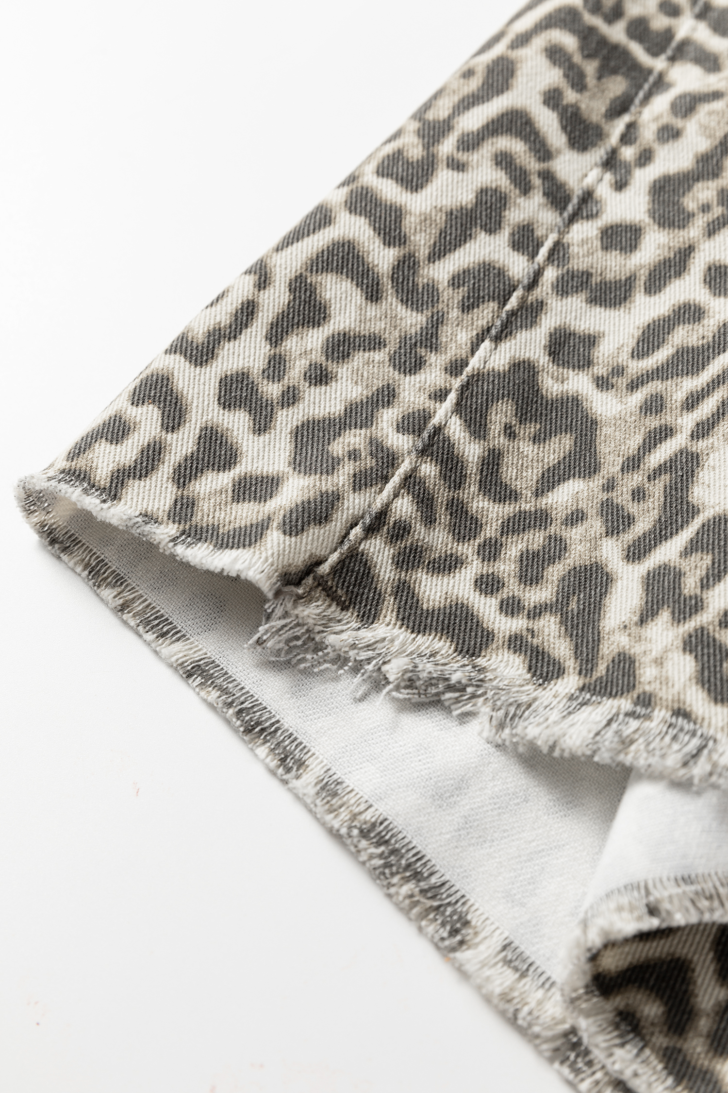 Brown Leopard Print Raw Hem Elastic Waist Loose Pull On Jeans - loveforevers