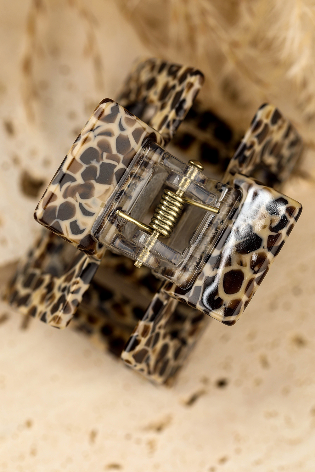 White Leopard Print Cutout Square Claw Clip - loveforevers