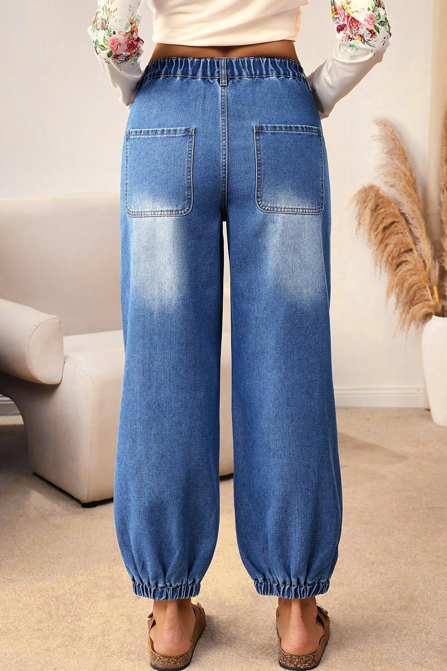 Dusk Blue Loose Straight Leg Cropped High Waist Jeans - loveforevers